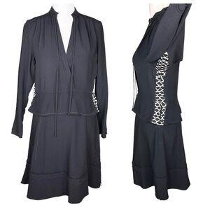 Proenza Schouler black peplum fit flare dress v-neck surplice long sleeve LBD 6